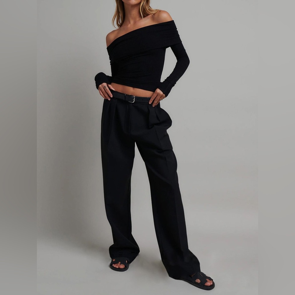 Commense Off Shoulder Overfold Long Sleeve Crop Shirt Size Small